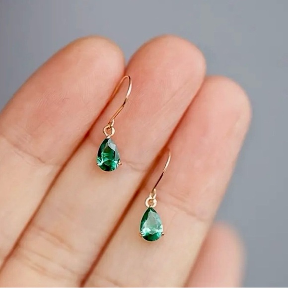 NEW Dainty Teardrop dangle Earrings in Emerald Green & Gold color May - Boutique - Picture 6 of 6